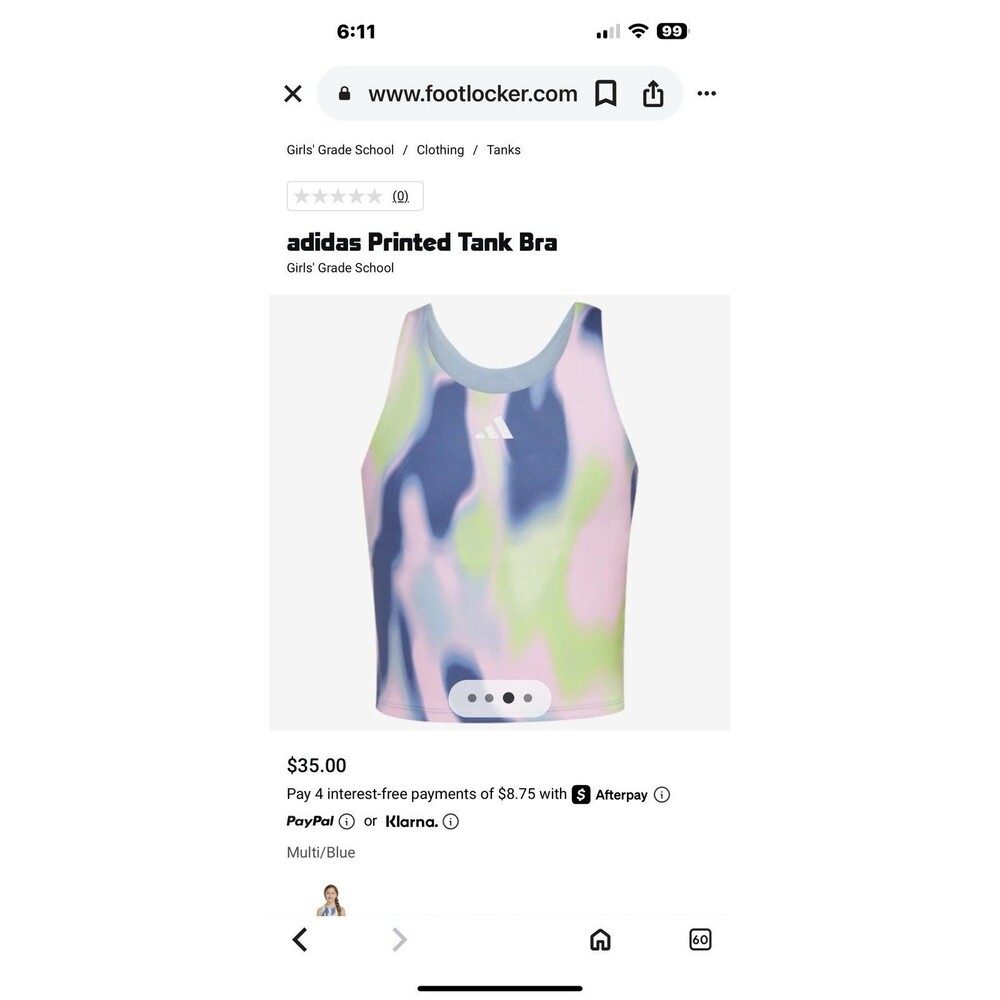 adidas Printed Tank Bra GIRLS L 14Y